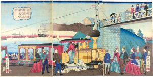 Ikkei / Steam Engine of The Railroad at Takanawa [高輪鉄道蒸気車之全図]