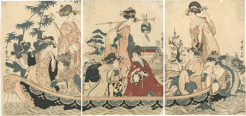歌麿「風流船上遊覧之図（仮題）」