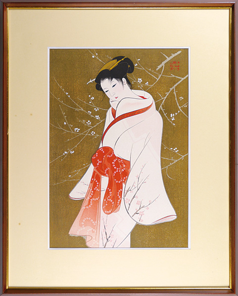 Iwata Sentaro “Compilation of Masterpieces of Bijin Woodblock Prints / White Plum”