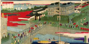 芳虎「芝口汐留橋ヨリ鉄道館一覧之図」