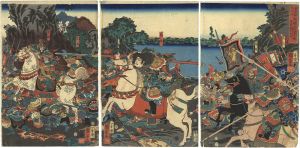 Kuniyoshi / A Popular Romance of the Three Kingdoms : One Scene about the Battle between Ma Chao and Cao Cao at bridge of Wei River [通俗三国志之内馬超大戦渭水橋曹操髭切敗走]