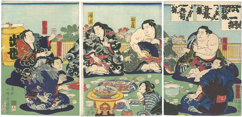 国輝「角力酒宴之図」