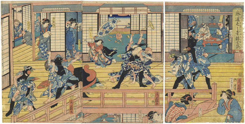Yoshifuji “Connoisseurs of the Yoshiwara: A Flourishing House of Pleasure ( Birds at Play: A Commotion in the Birdcage)”