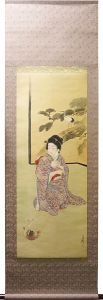 Gekko / Scroll Painting [自筆画幅　猫と戯れる少女]