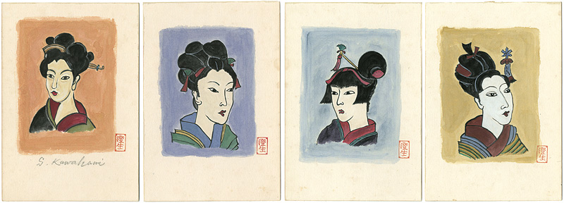 川上澄生「和装美人（仮）」