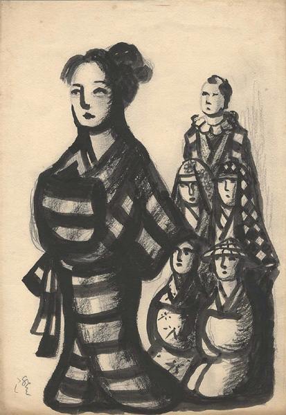 川上澄生「自筆画稿 細川ガラシャ」