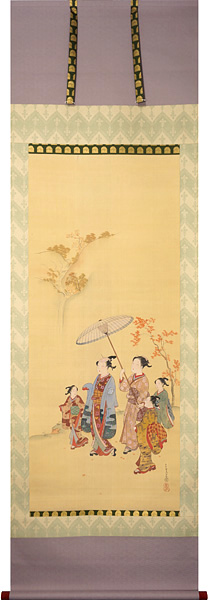 宮川長春「肉筆画幅　紅葉狩り」