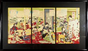 周延「婦人載縫之図」
