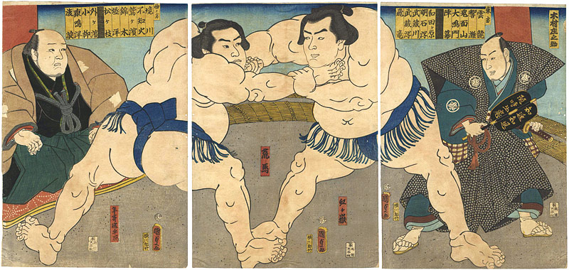 Kunisada II “Sumo Wrestlers : Nijigadake & Arauma”