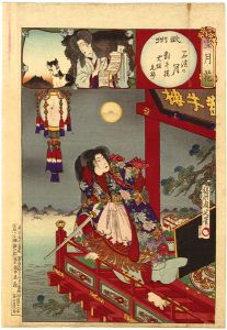 Chikanobu / Setsugekka (Snow, Moon and Flowers)　/ Bushu Province : Moon over Ishihama, Taigyu Tower, Inusaka Keno  [雪月花　武州　石浜の月　対牛楼　犬坂毛野]