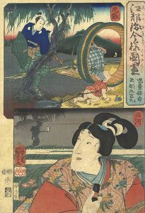 Kuniyoshi / Modern Style Set of the Provinces in Edo Brocade / Owari and Mikawa Province [江都錦今様国尽　尾張（児童怪力） 三河（矢矧牛若丸）]