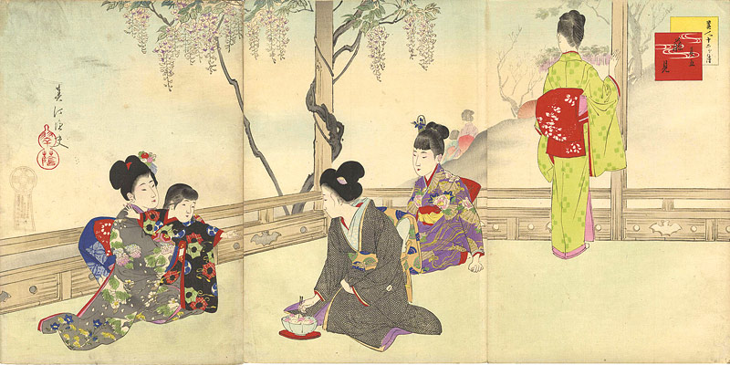 春汀「美人十二ヶ月　其五　藤見」