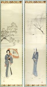 橘小夢「肉筆画幅　蝙蝠安とお富」