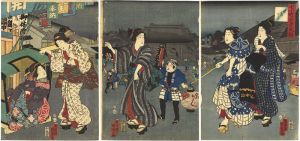 Kunisada II / 7 Komachi in Eastern Fashions /  Visiting a Temple [七小町吾妻風俗　せきでら]