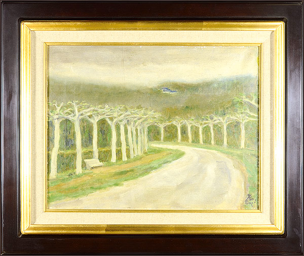 恩地孝四郎「自筆画　並木のある道（中国風景）」