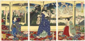 Chikanobu / Dance Party,  Enjoying Cherry Blossom Viewing at Ueno [舞踏会　上野櫻花観遊ノ図]