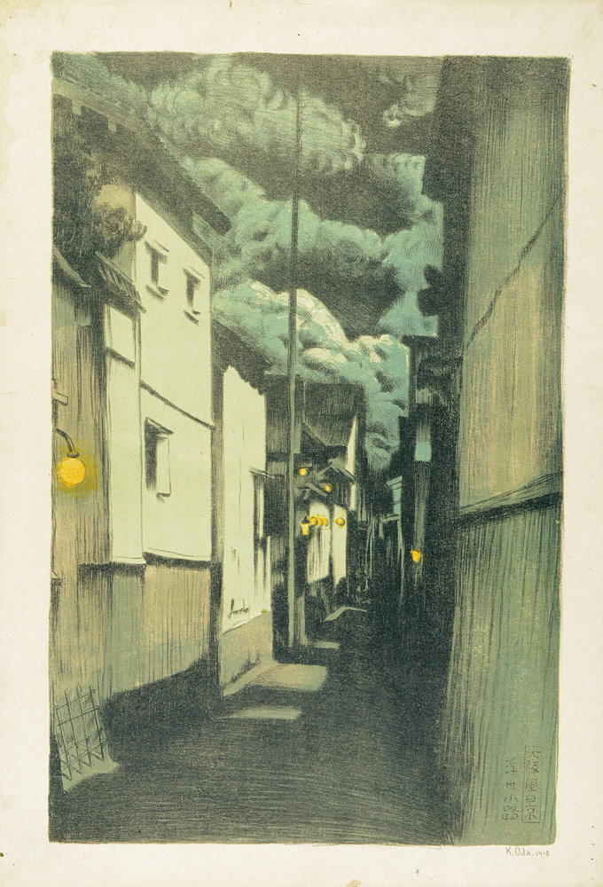 織田一磨「大阪風景　浮世小路（月夜）」