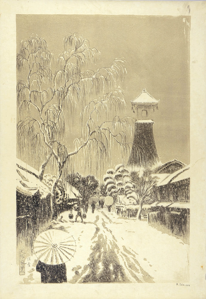 織田一磨「大阪風景　住吉（雪景）」