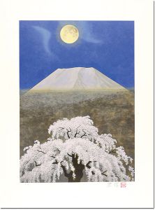 Oyama Chusaku / Mt.Fuji and Cherry Blossom Under the Moon