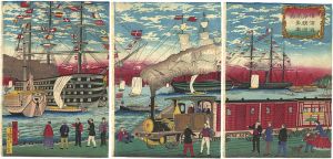 広重三代「横浜海岸鉄道蒸気車図」