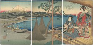 Hiroshige I / Toyokuni III / View of Tago Bay (Prince Genji and a Companion at Tago Bay) [田子のうらの風景]