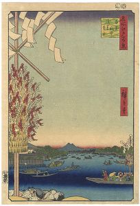 広重初代「名所江戸百景　両国船中浅草遠景」