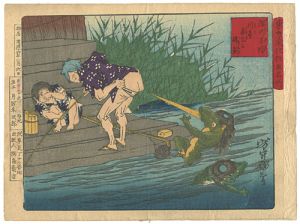 芳年「東京開化狂画名所　深川木場　川童臭気に辟易」