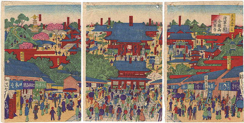 Kunitoshi “Famous Views of Edo / The Panorama View of Sensoji Temple”