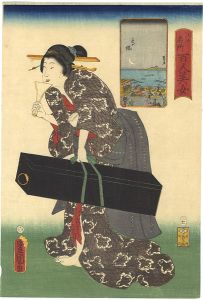 豊国三代 国久「江戸名所百人美女　高輪」