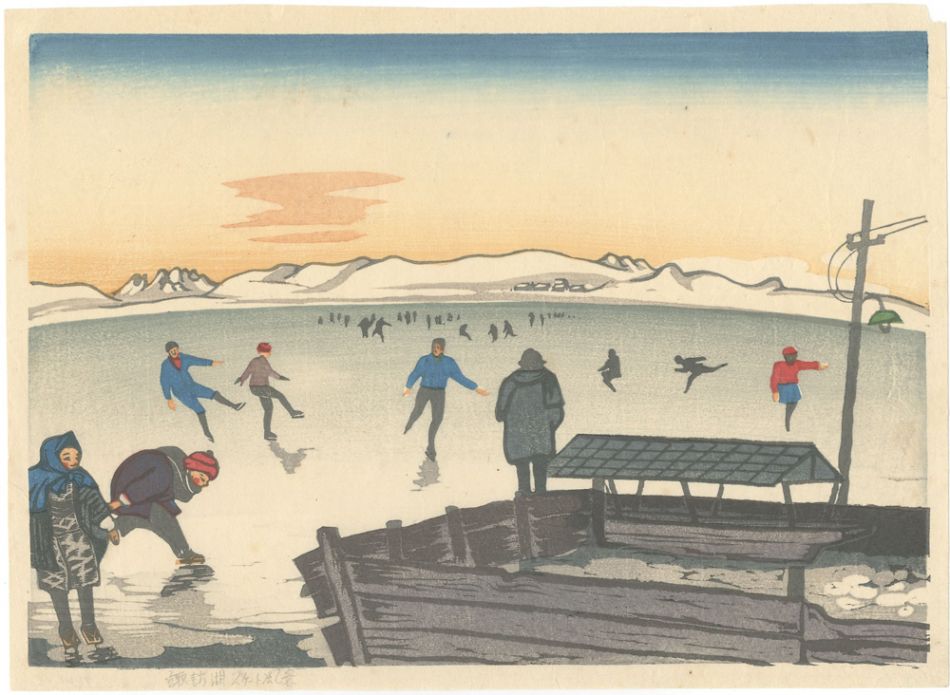Nakanishi Yoshio “View of Skating at Lake Suwa”