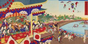 Chikanobu / Horse Race at Shinobazu Pond at Ueno, Tokyo [東京上野不忍大競馬ノ図]