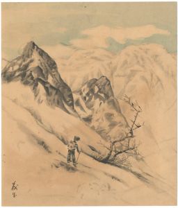 中西義男「自筆画（雪山風景）」