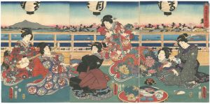 Toyokuni III / Distant View of Enbankment of Sumida River [隅田堤遠景之図]