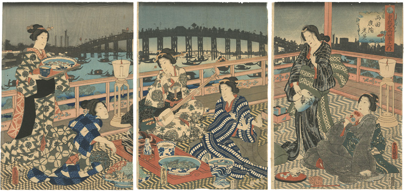 Toyokuni III “Famous Views of the Four Seasons in the Eastern Capital / Evening at Ryogoku”