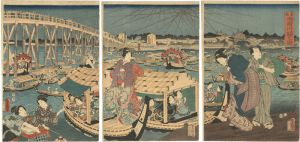 Toyokuni III / Ryogoku Bridge Kawabiraki (Opening the River Ceremony) in the Eastern Capital	 [東都両国川開之図]