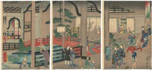 Hiroshige II / View of the Interior of the Gankiro Tea House in Yokohama [横浜岩亀見込之図]