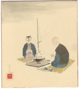 Uno Nobuo / 自筆色紙 霜夜狸