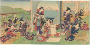 Fusatane / Picture of Cocoon, Silkworm Eggs Production with Genji [源氏蚕養草]