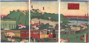 Kunimasa III / View of the Steam Engine at Yokohama	 [横浜鉄道蒸気出車之図]