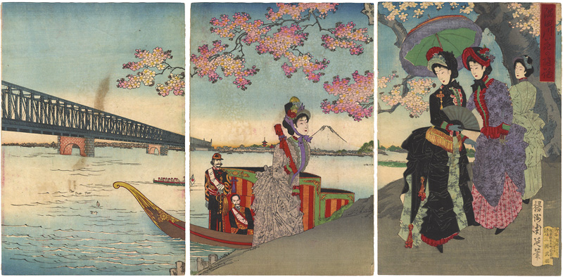 Chikanobu “Excursion to View Cherry Blossoms by the Sumida River”