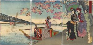 Chikanobu / Excursion to View Cherry Blossoms by the Sumida River [隅田川花の遊覧]