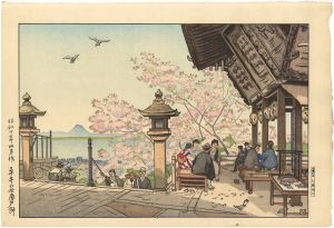 Nakazawa Hiromitsu / People Eating Benkei Chikara Mochi under Cherry Blossoms at Mii Temple
