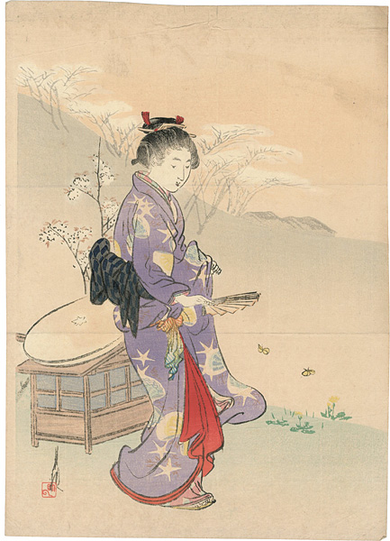 月耕「木版挿絵『弥生』」