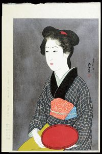 Hashiguchi Goyo / Waitress with a Red Tray 【Reproduction】