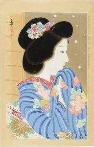 新浮世絵美人合　11月　初雪