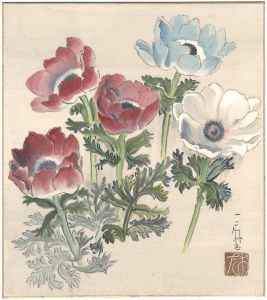 織田一磨「自筆色紙 花（仮題）」