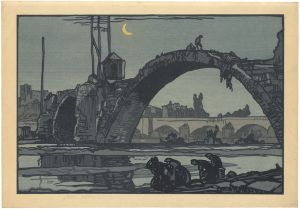 Frank Brangwyn / Ruins of a Roman Bridge over the Loire at Briret-charensac, France