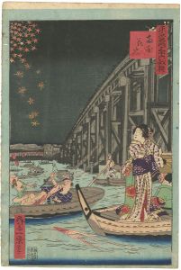 Ikkei / 36 Humorous Views of Tokyo / Fireworks at Ryogoku [東京名所三十六戯撰　両国花火]