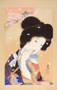 Igawa Sengai / New Ukiyo-e Style Beauties / April, Rain of Blossoms