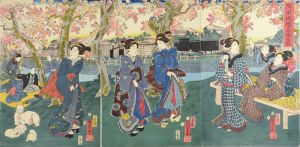 Kuniyoshi / Cherry Blossoms in Full Bloom on the Banks of the Sumida River [隅田堤櫻見物之図]